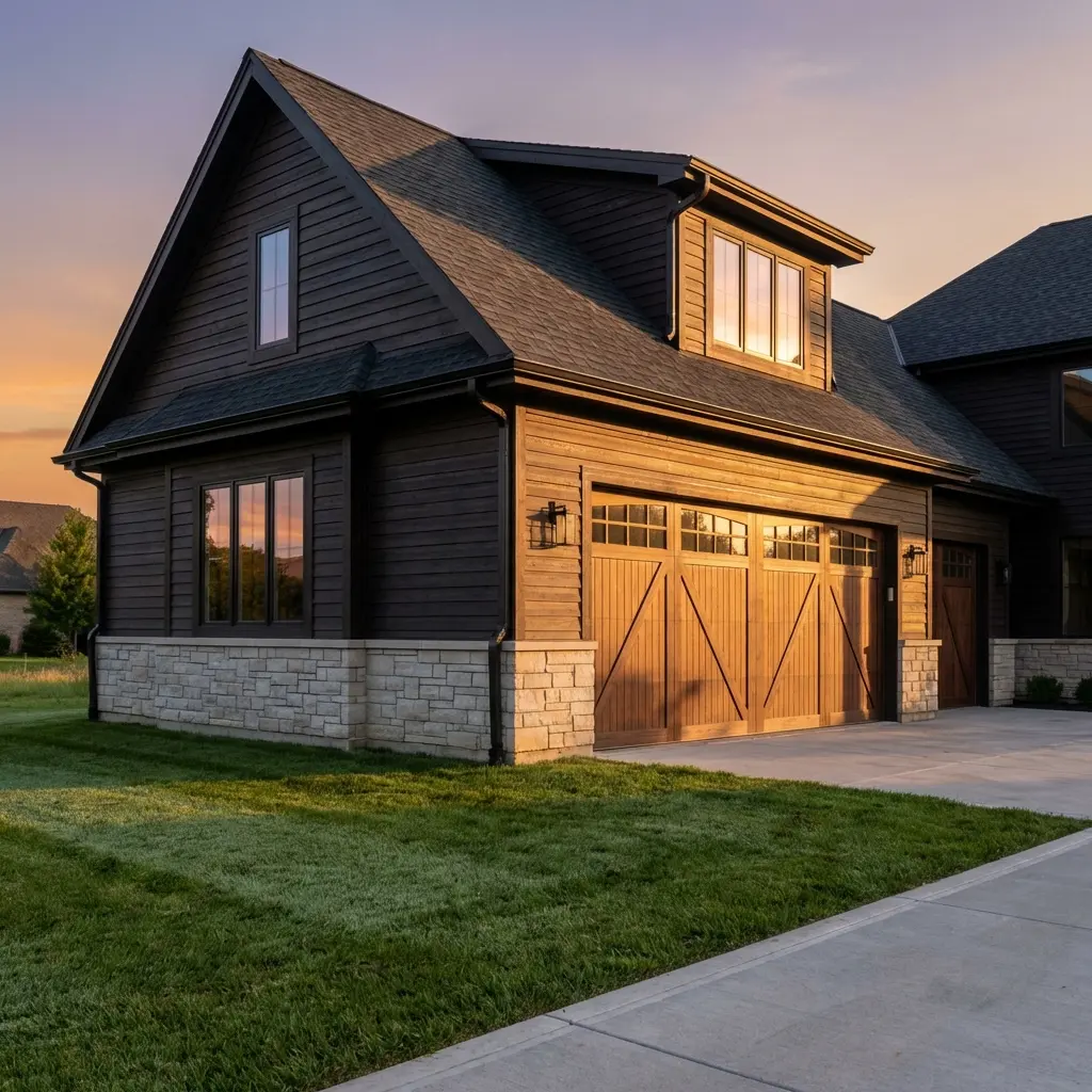 Custom wooden garage built by EcoBuild Plus garage extension contractors in Chicago